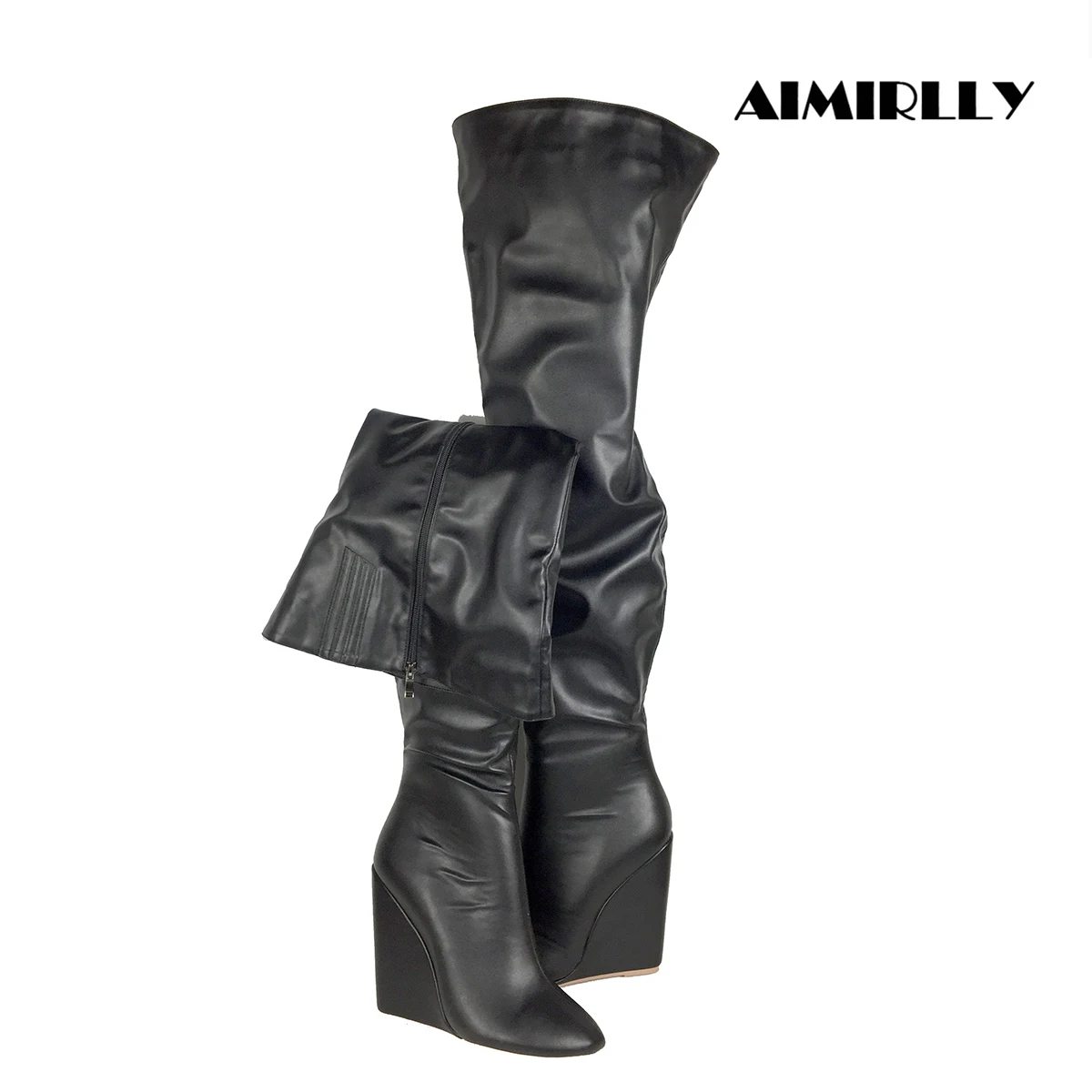 Sewing Zipper - Schwarze Overknee-Stiefel für Damen, oberschenkelhohe Stiefel