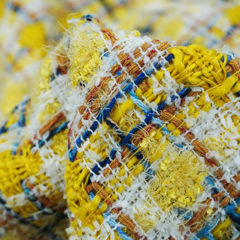 Sewing Tweed - Lebhaft gestylter gelber mehrfarbiger Bouclé-Tweed-Stoff, strukturierter