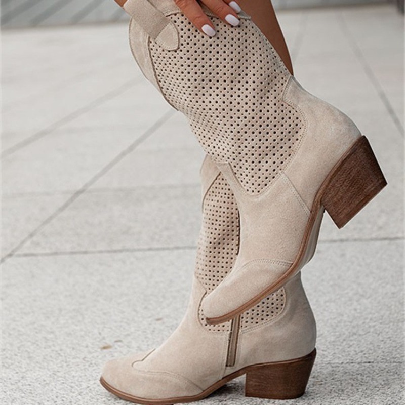 Sewing Zipper - Klassische Damenstiefel Halbhohe Stiefel Schlichte Casual