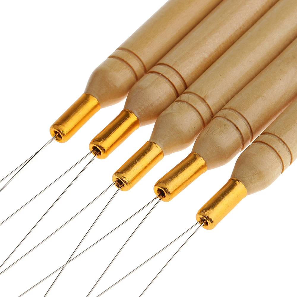 Needle Threader Tool - ARLANY Haarschlaufen-Werkzeug mit Holzgriff, Einfädler, Nadel