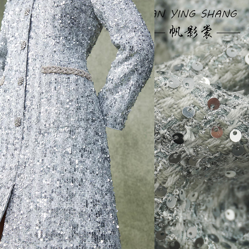 Sewing Tweed - Silbergrauer Glitzer-Pailletten-Tweedstoff für Mäntel, gewebter Stoff