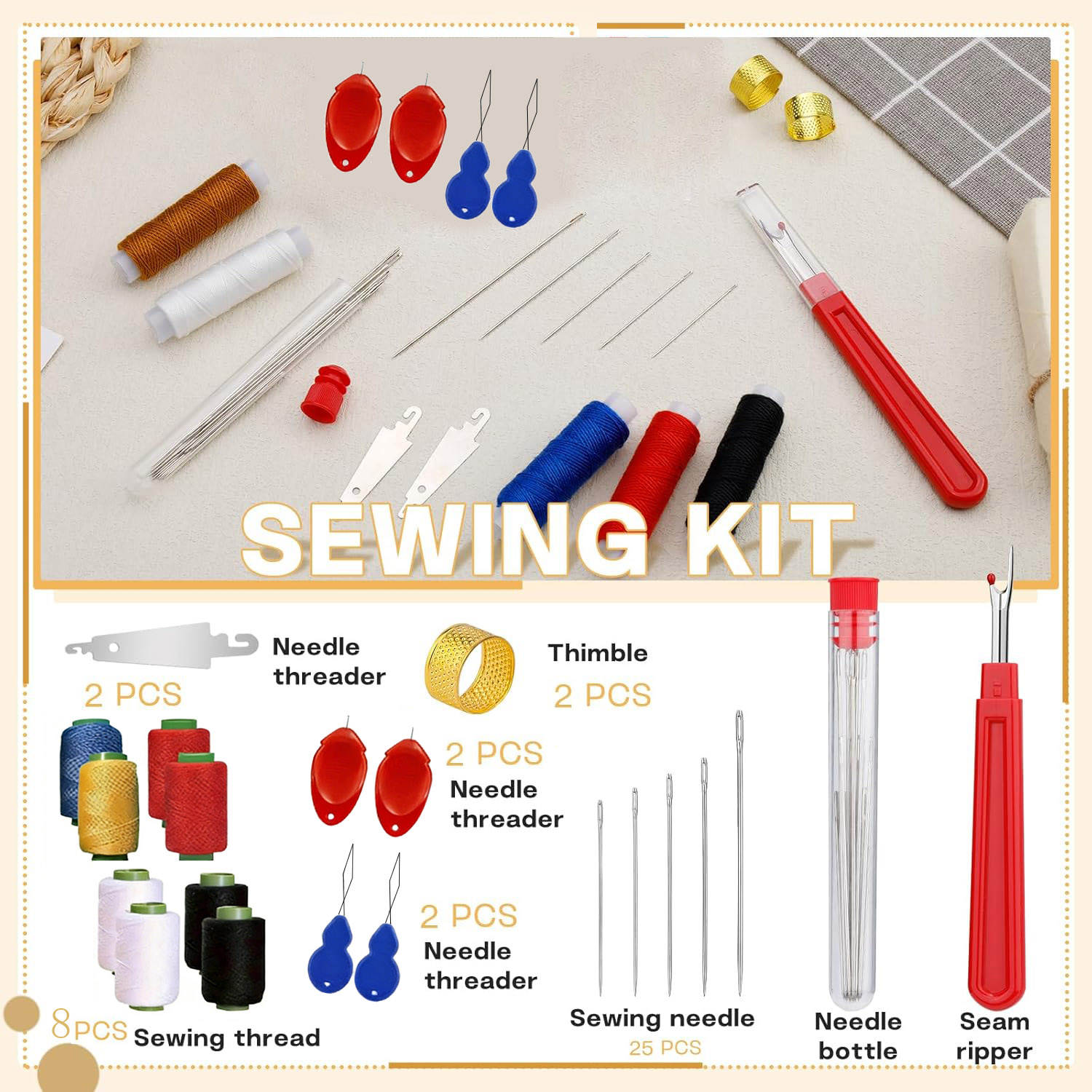Sewing Repair - 43-teiliges Großöhr-Nähnadel-Set, Haushaltsbedarf, Hartstahl-Nähzubehör, DIY-Bastelbedarf, unverzichtbar