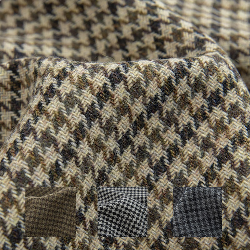 Sewing Tweed - Heller Kaffee, kleiner Hahnentrittmuster, garngefärbt, geflochtener