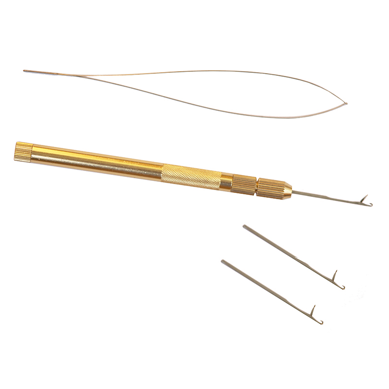 Needle Threader Tool - 4-in-1 Aluminium Feder-Haarverlängerungs-Set: Zieh- und Einfädelwerkzeug