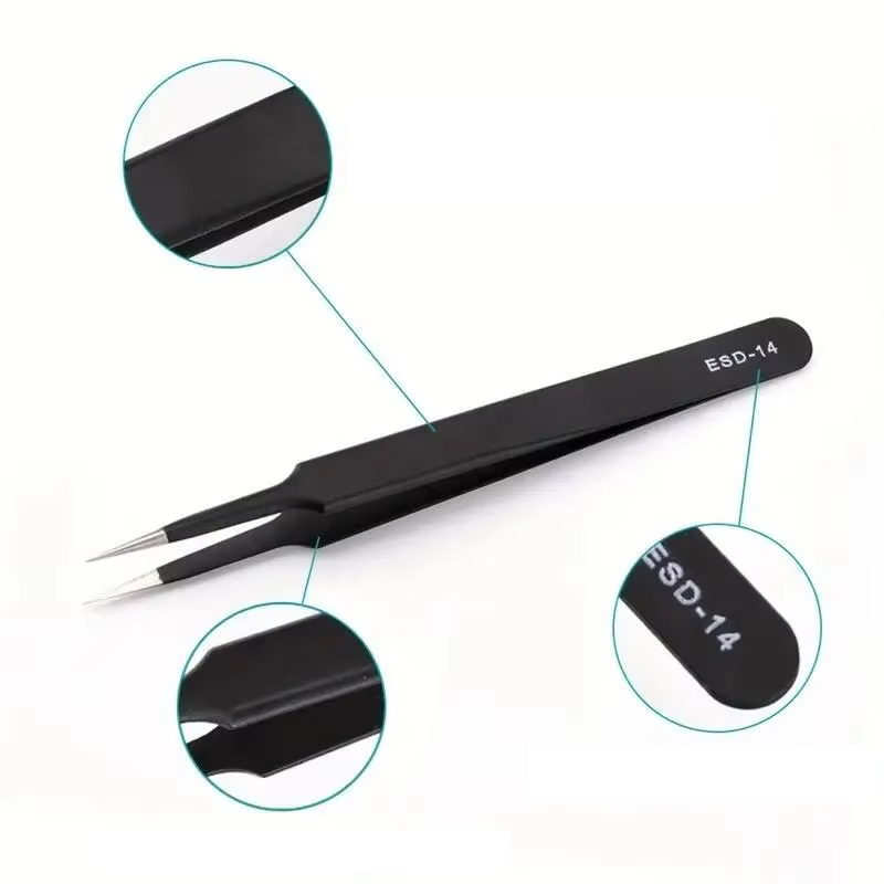 Sewing Repair - 6-teiliges Präzisions-ESD-Pinzetten-Set aus Edelstahl mit Antistatik-Spitze