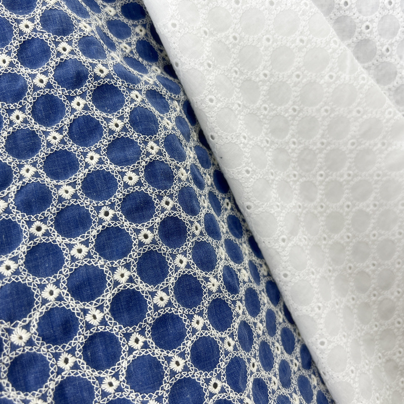 Sewing Eyelet Fabric - Baumwoll-Denim-Stoff mit kleinen Kreisösen und Stickerei
