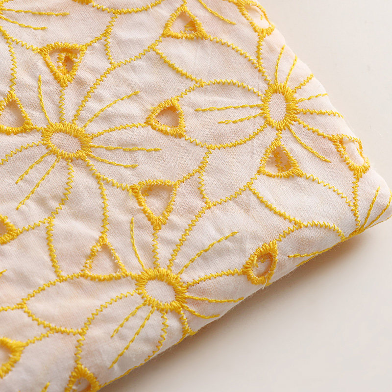 Sewing Eyelet Fabric - 100% Baumwolle Bestickter Lochstickerei-Spitzenstoff Gelb Ausgehöhltes