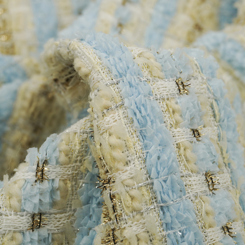 Hellblau-beiger karierter Bouc – Sewing Tweed Bewertung und Preis